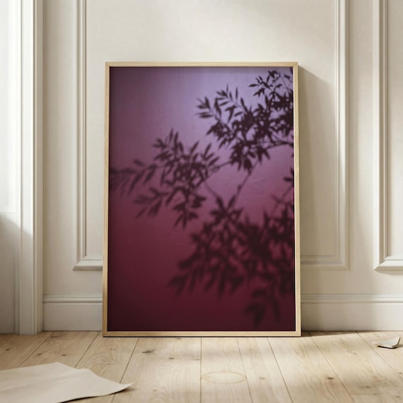 Botanical Shadow Wall Art Print Burgundy Abstract Photography Minimalist Nature Poster Moody Decor Modern