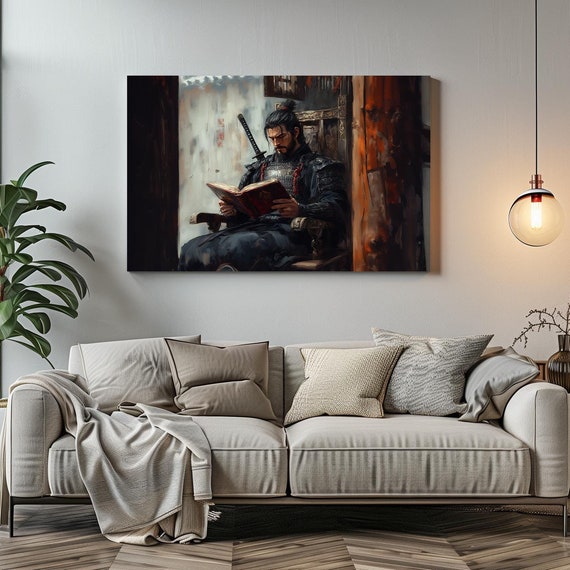 Reading Samurai Maximalist Eclectic Victorian Print Bold Altered Book Library Portrait Fantasy Fun Colorful Renaissance Rustic Art