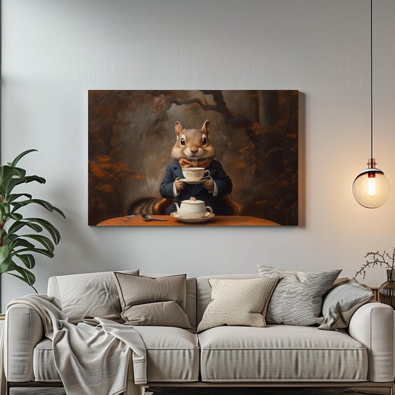 A Chipmunk For Tea Maximalist Eclectic Victorian Print Bold Altered Tea Party Portrait Fantasy Fun Colorful Renaissance Rustic Art
