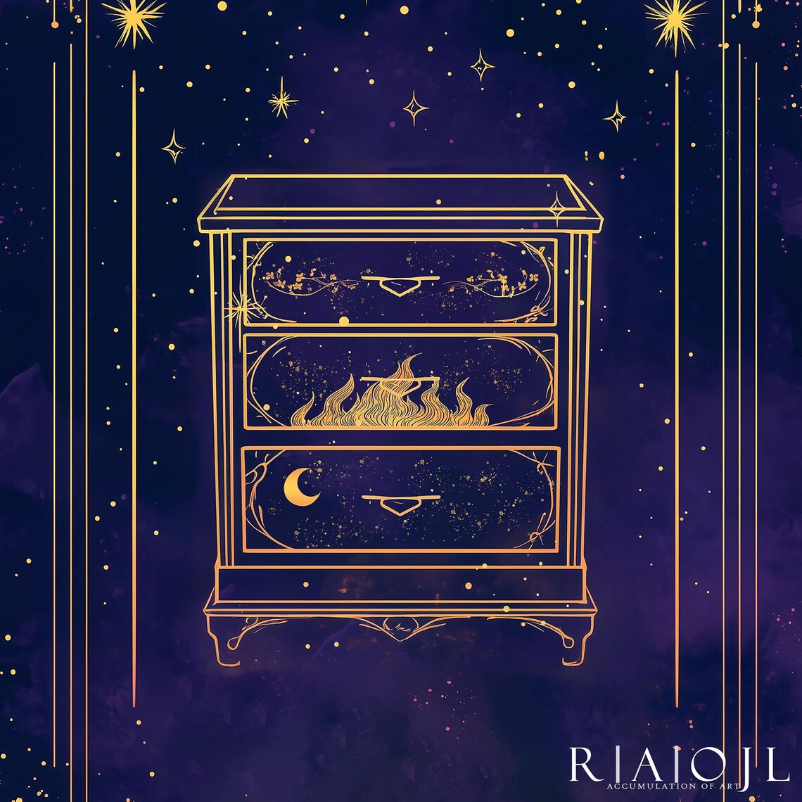 Velaris Golden Dresser On Starry Midnight Blue Cosmos Poster - Image 4