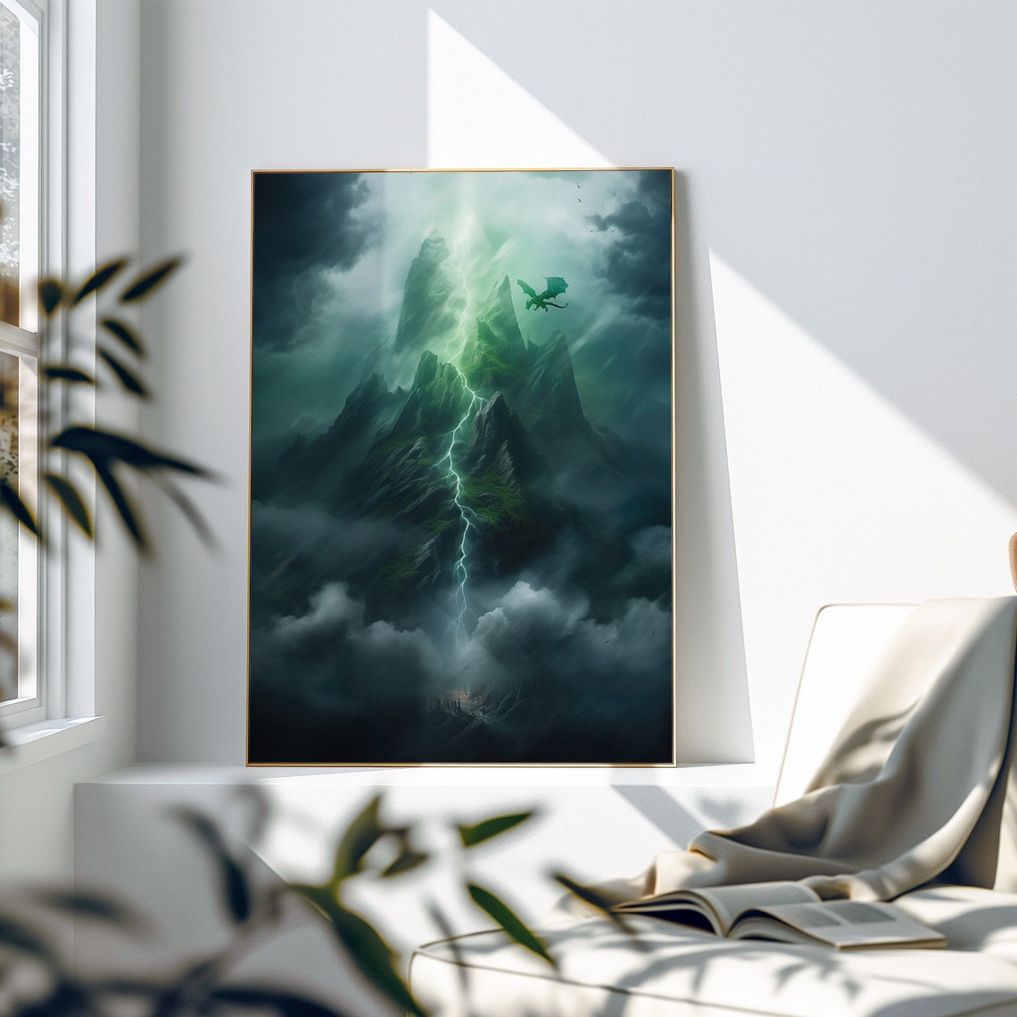 Lightning Storm Dragon Soaring Over Emerald Mountain Peaks Poster - Image 2