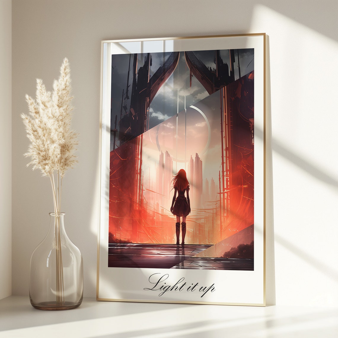 Light It Up Red Haired Girl Before Blazing Orange City Poster - Image 3