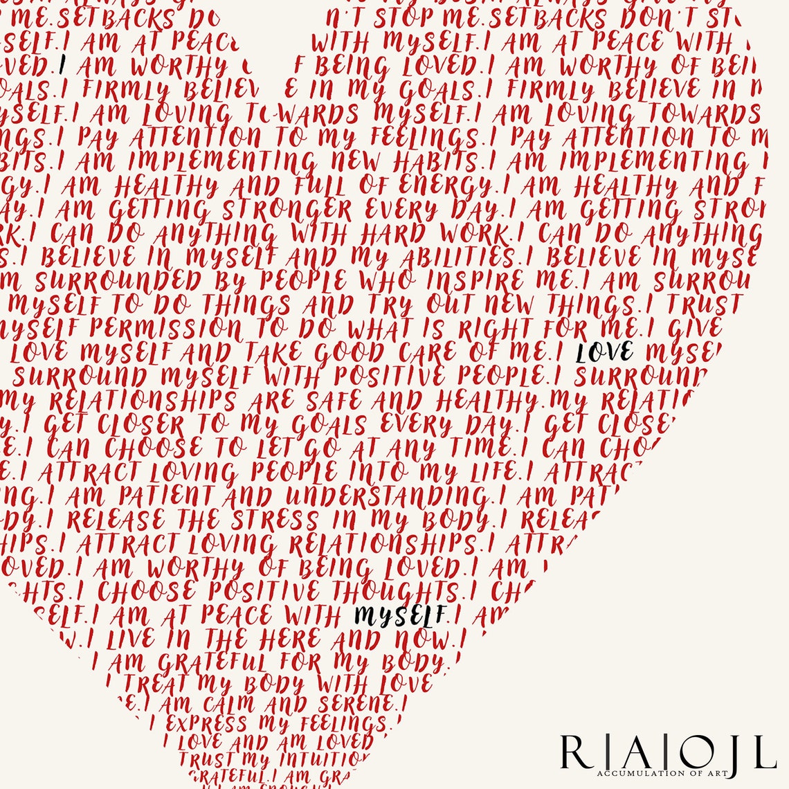 Heart Artwork I Love Myself Artwork Positive Affirmation Heart Paintings Self Love Artwork Love Artwork - Image 4