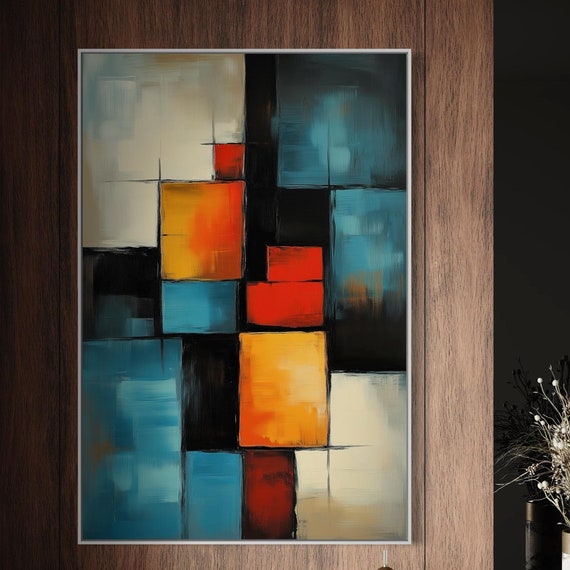 Colorful Abstract Blocks Modernist Geometric Print For Bold Room Decor Statement Ready To Hang Living Room Or Home Decor