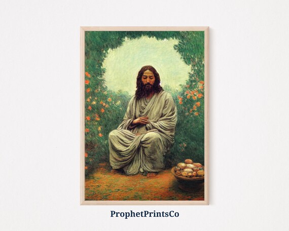 Jesus Christ Garden Flowers Peaceful Religious Oil Painting Poster