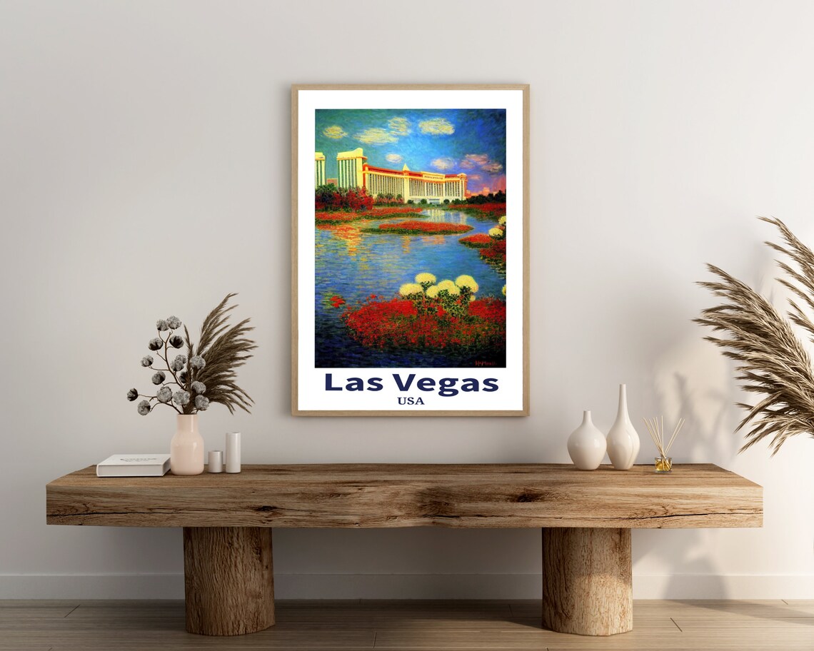 Las Vegas USA Resort Hotel Lake Gardens Impressionist Travel Poster - Image 3
