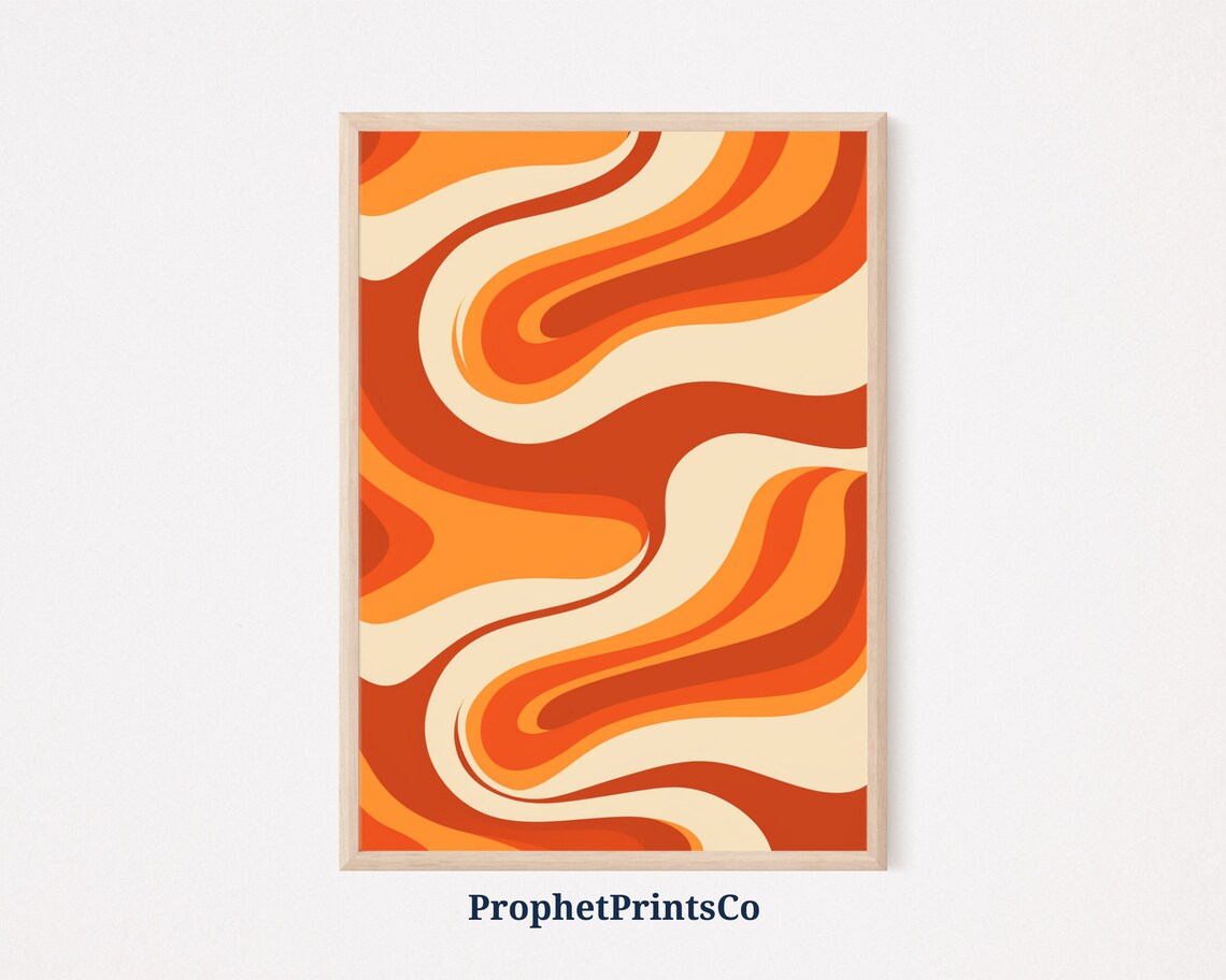 Wild Burnt Orange Retro Spiral Waves 70s Groovy Abstract Poster