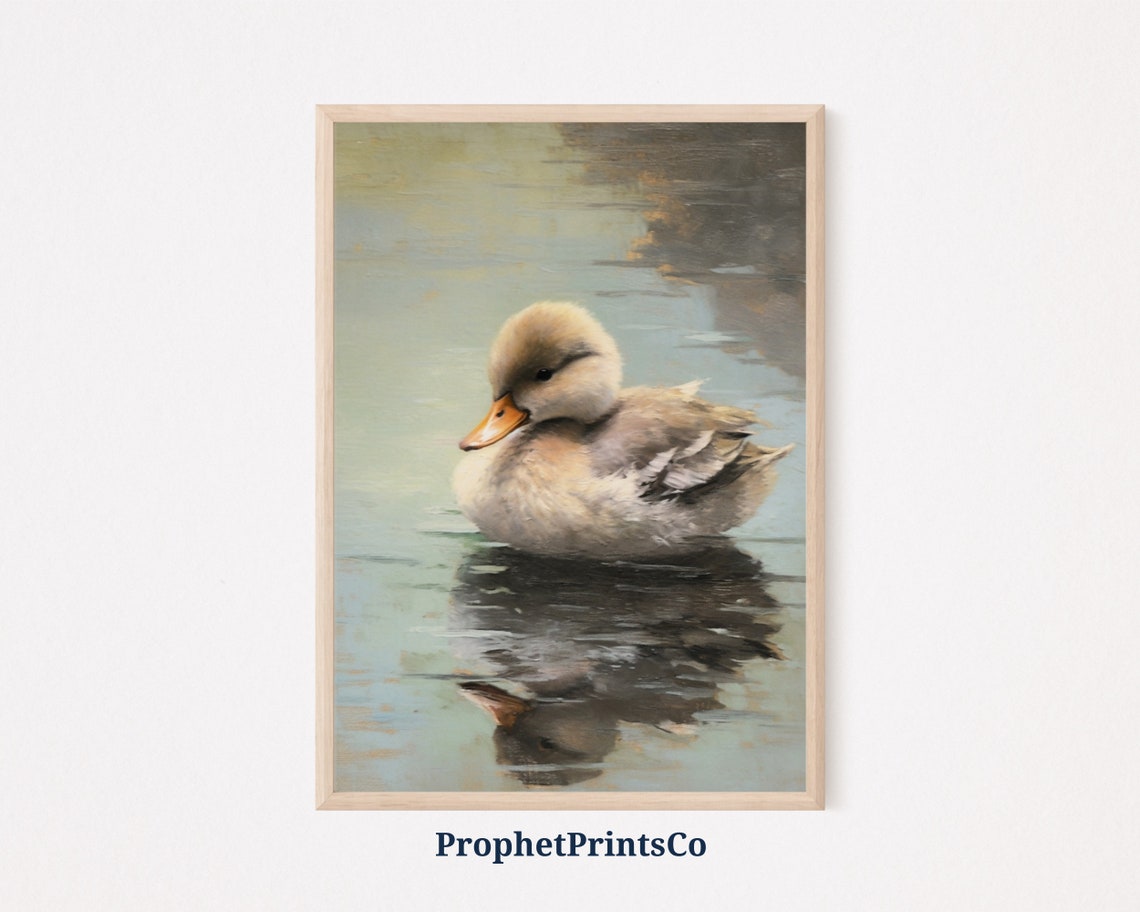 Sweet Duckling Swimming on Calm Water with Reflection Poster
