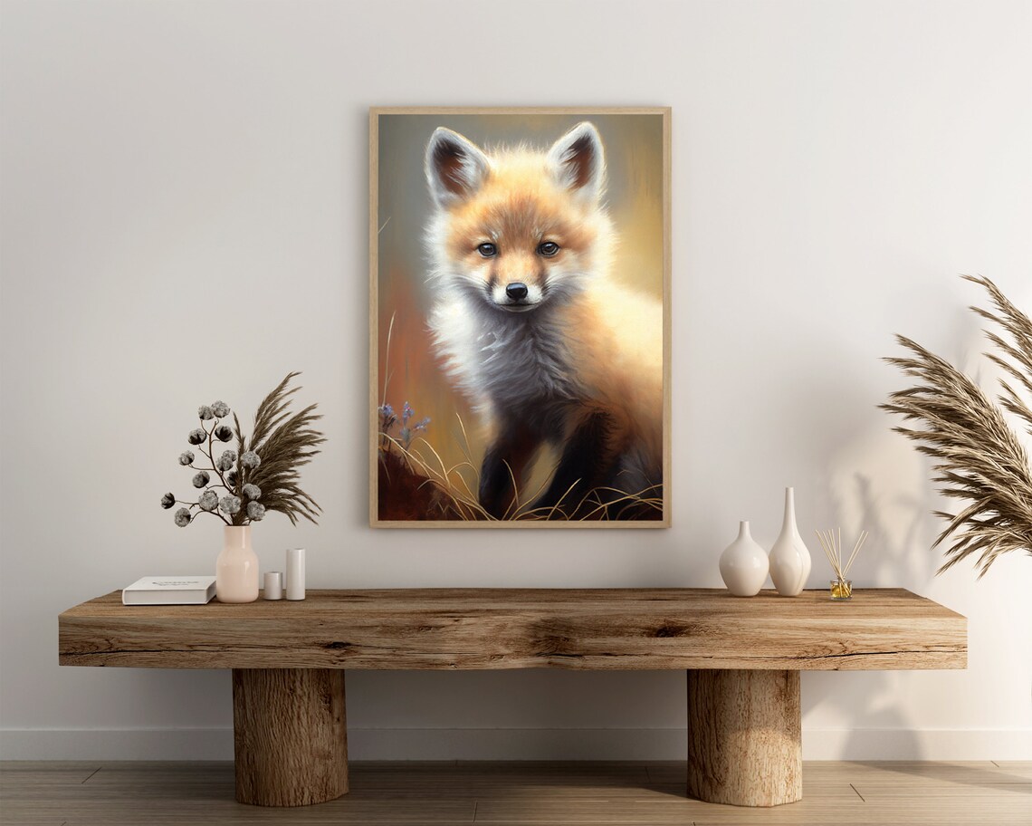 Adorable Baby Fox Portrait Cute Woodland Nursery Animal Art Poster - Image 3