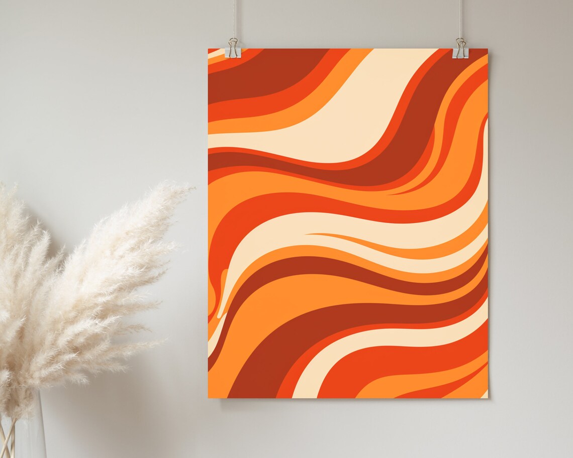 Bold Burnt Orange Retro 70s Wavy Stripes Groovy Abstract Poster - Image 2