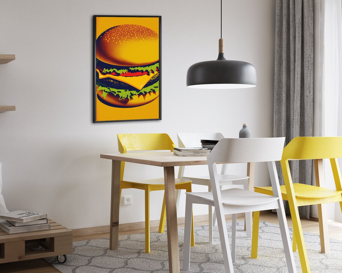 Giant Cheeseburger Pop Art in Bold Orange and Green Retro Style Poster - Image 2