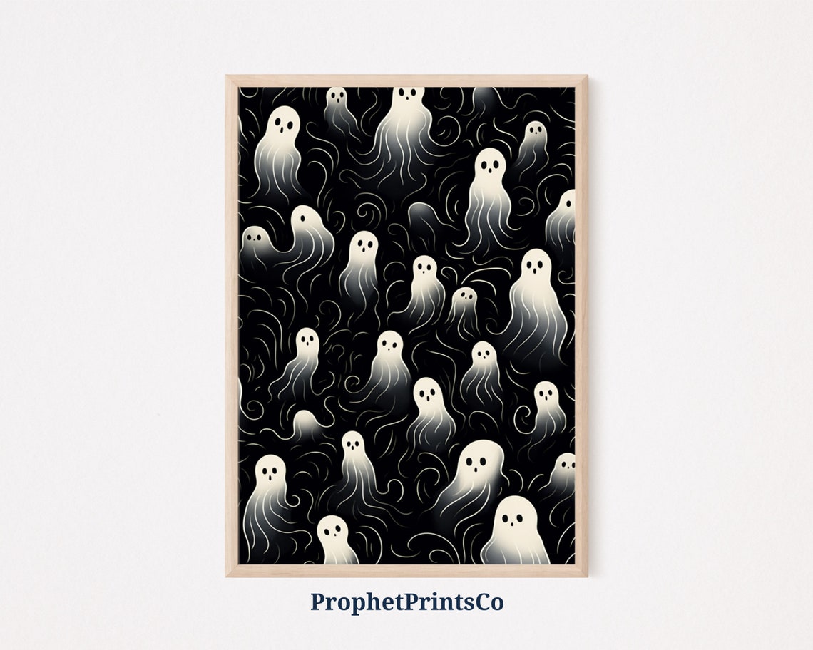 Spooky Ghosts With Smoky Swirls On Black Halloween Art Poster