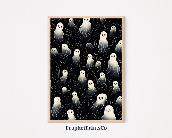 Minimal Ghost Print Aesthetic Halloween Poster Halloween Wall Art Cute Ghost Painting Art