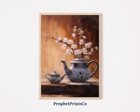 Japanese Tea Pot Painting Print Soft Tonal Wall Art Kitchen Art Print Edo Period Home Decor Wall Art