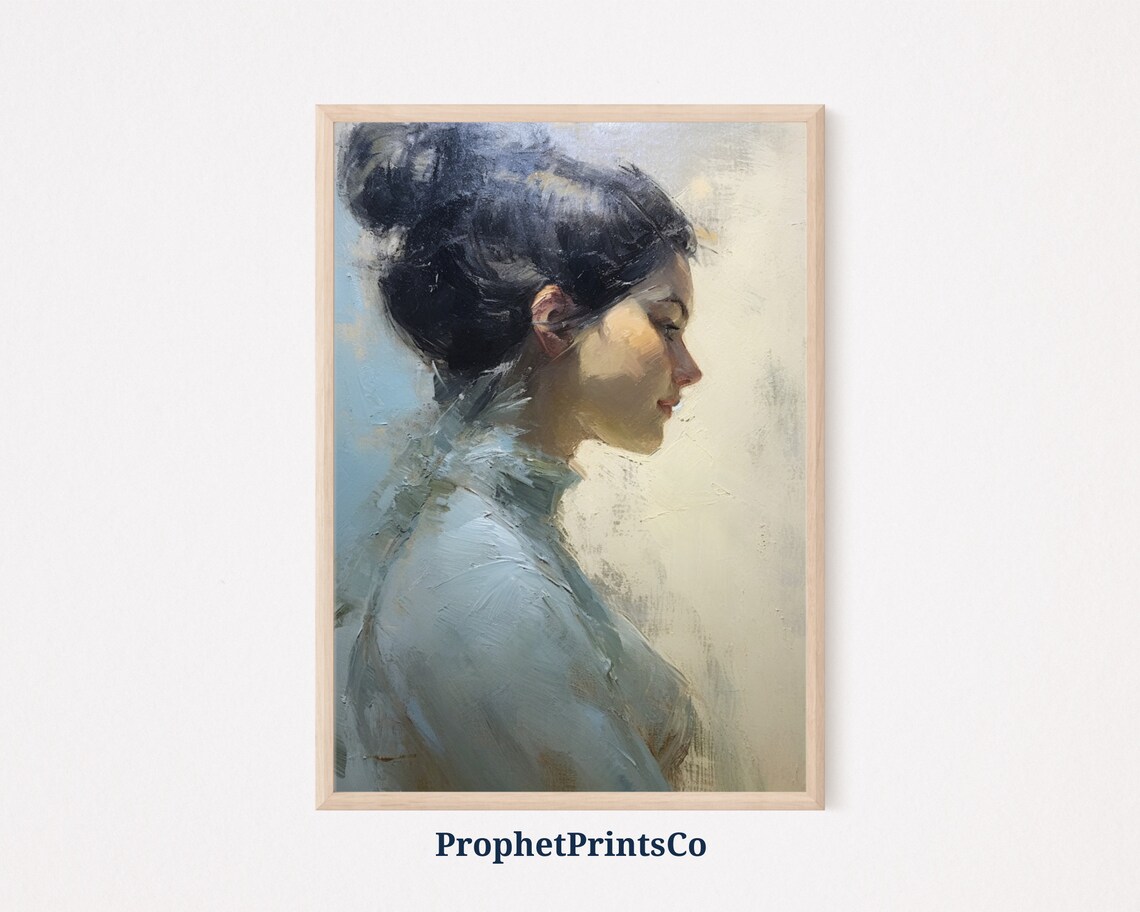 Woman in Profile Pale Blue Blouse Impressionist Oil Painting Poster