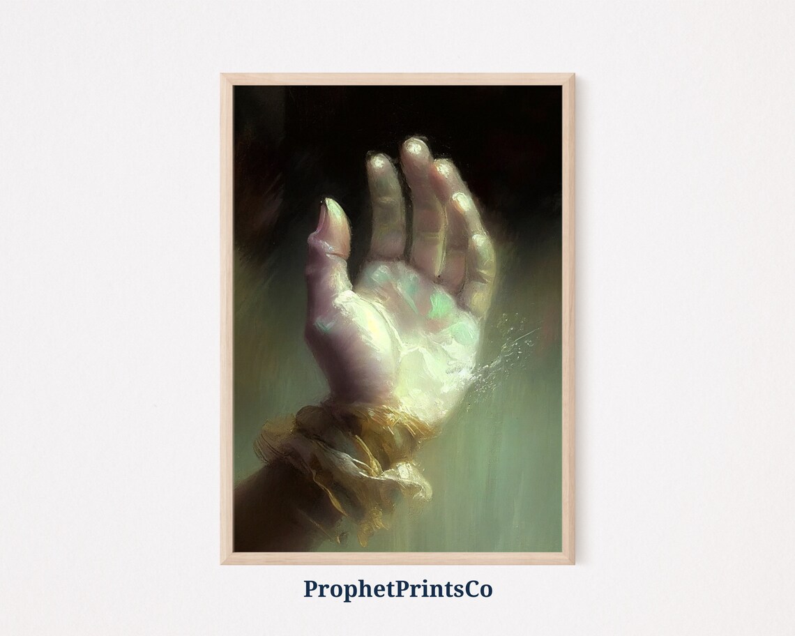 Open Hand Wrapped in Golden Cloth Green Glow Oil Painting Poster