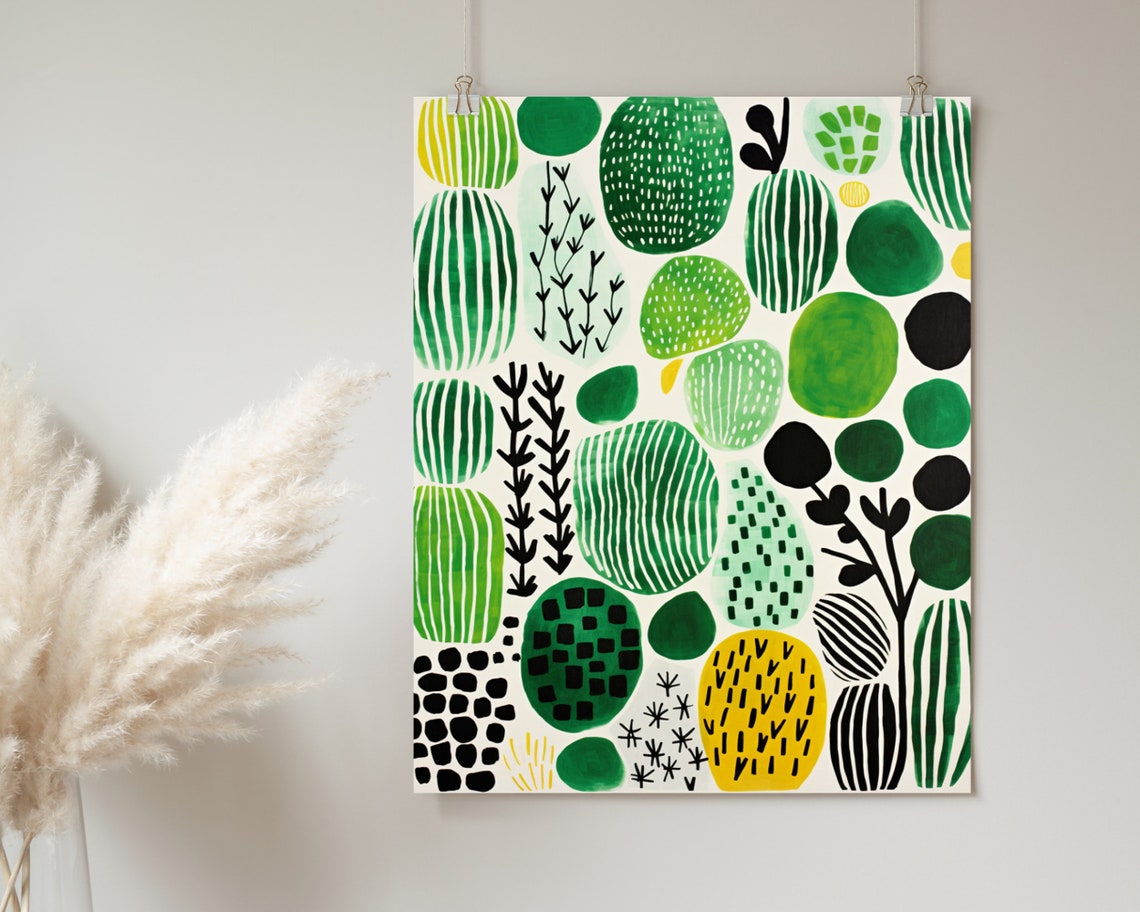 Green Botanical Abstract Blobs With Yellow Accent Boho Poster - Image 2