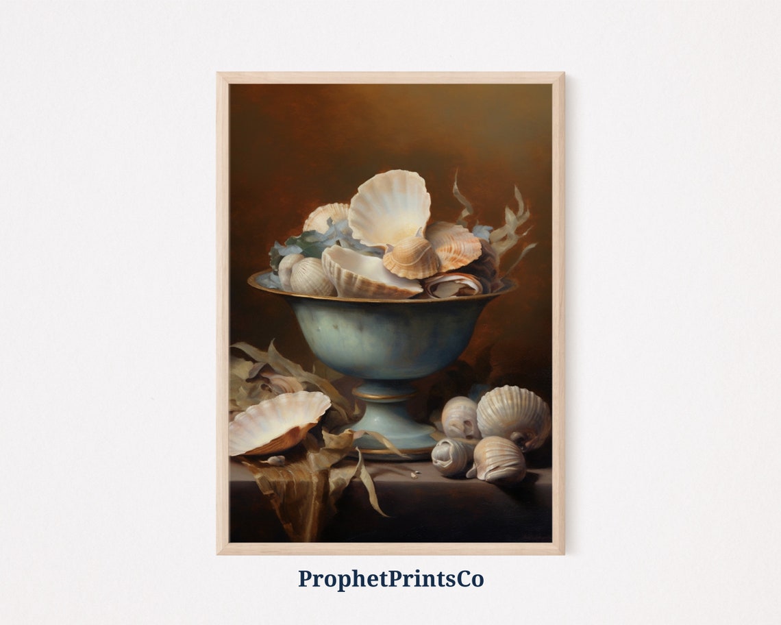 Seashell Bowl Blue Grey Footed Bowl Moody Still Life Art Poster
