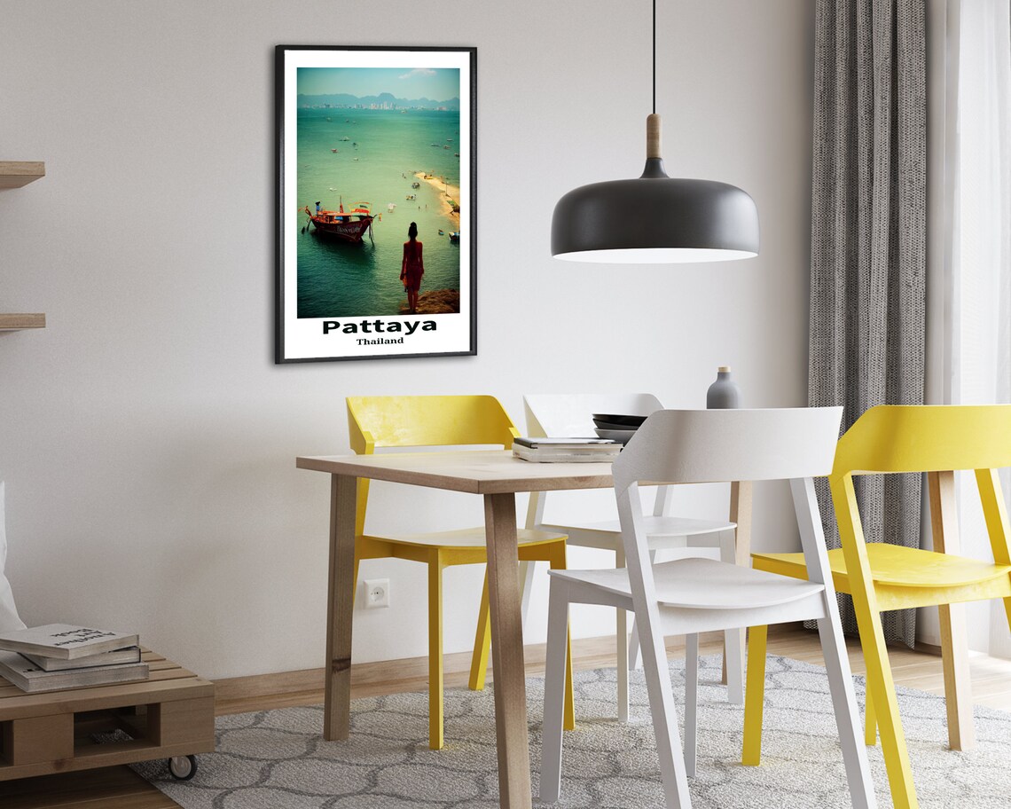 Pattaya Thailand Beach Longtail Boat Overlook Travel Art Poster - Image 2