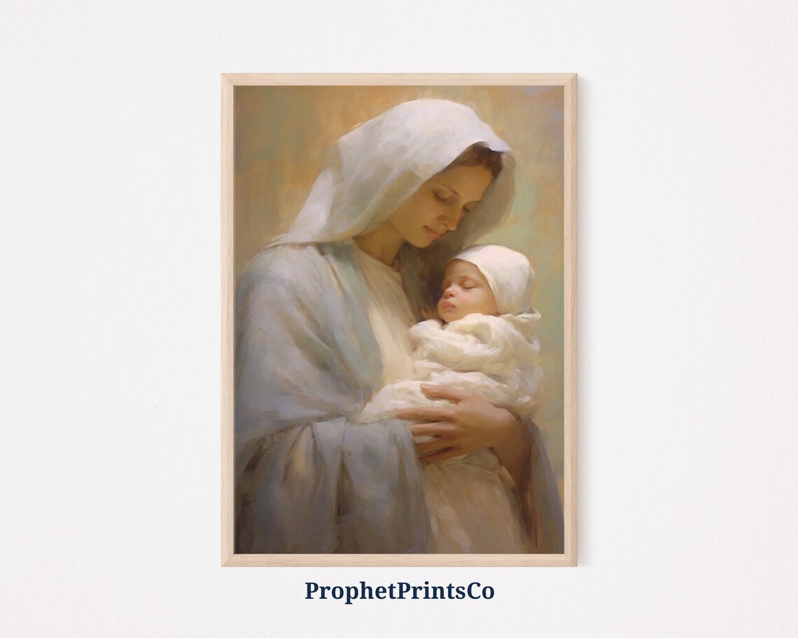 Tender Madonna and Child White Veil Religious Oil Painting Poster