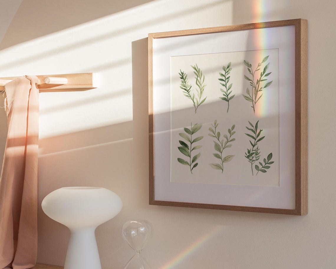 Watercolor Green Leaf Sprigs Botanical Study Neutral Home Poster - Image 4