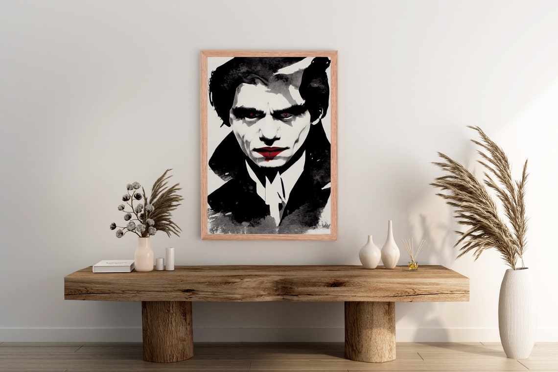 Vampire Portrait Gothic Red Eyes Ink Style Dark Fantasy Art Poster - Image 2