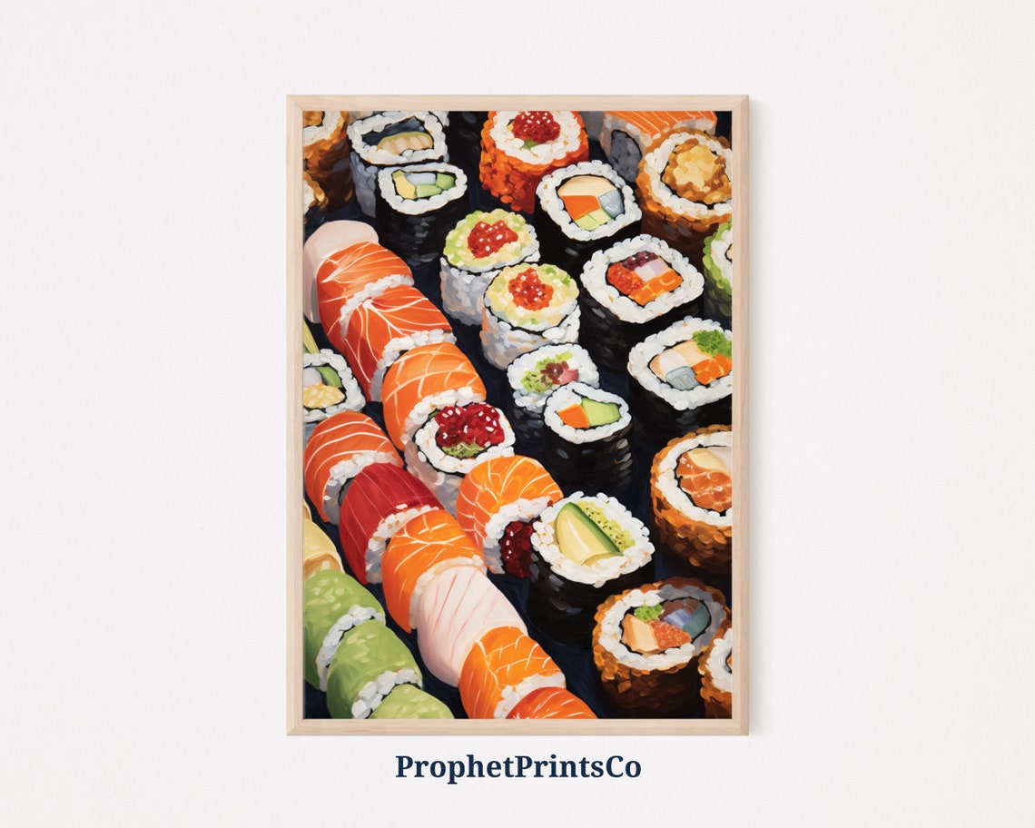 Assorted Sushi Maki Rolls Salmon Roe Food Art Painting Poster