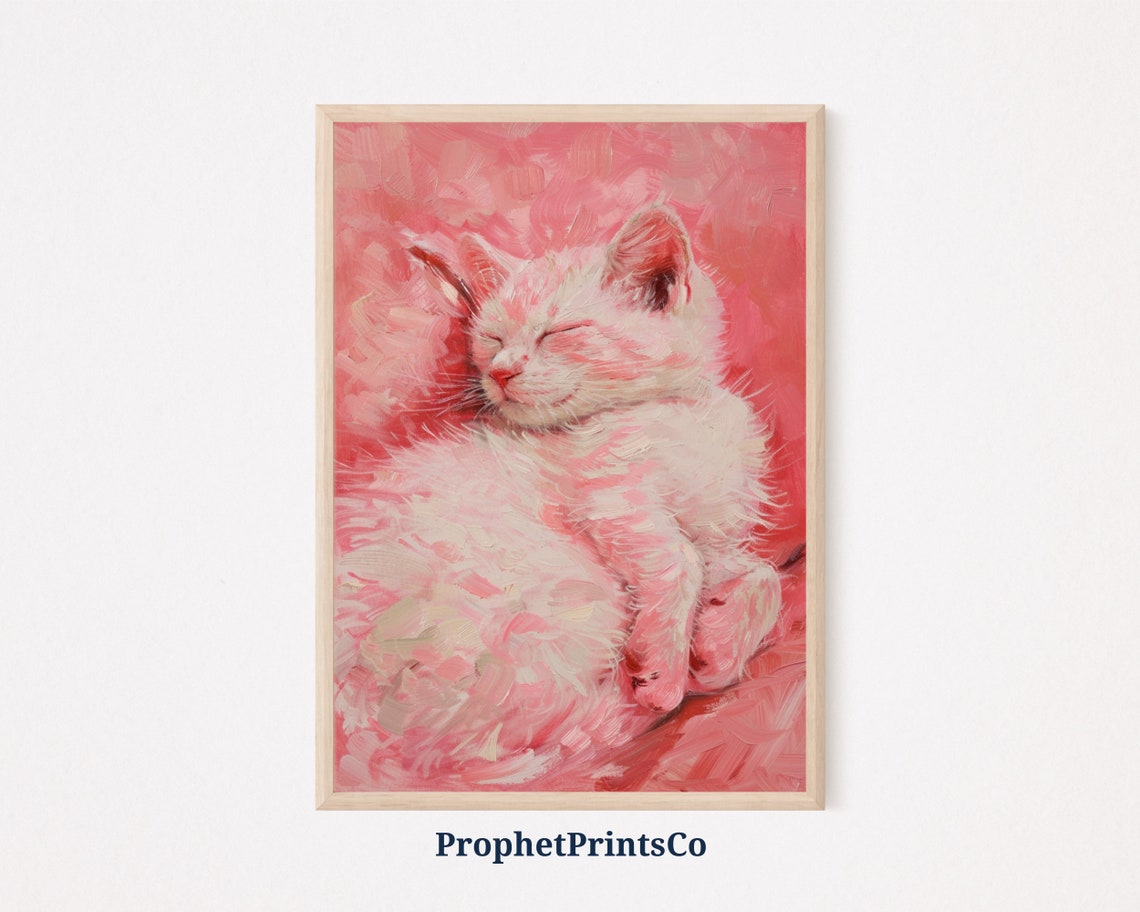 Pink Girly Cat Poster Print Cute Wall Art Pet Lover Gift Nursery Home Dcor Wall Art