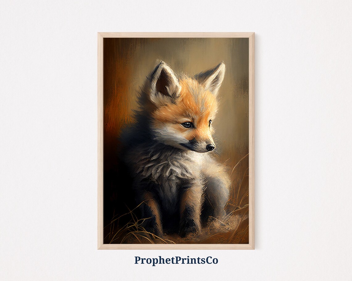 Baby Fox Kit in Warm Golden Light Profile Oil Painting Poster