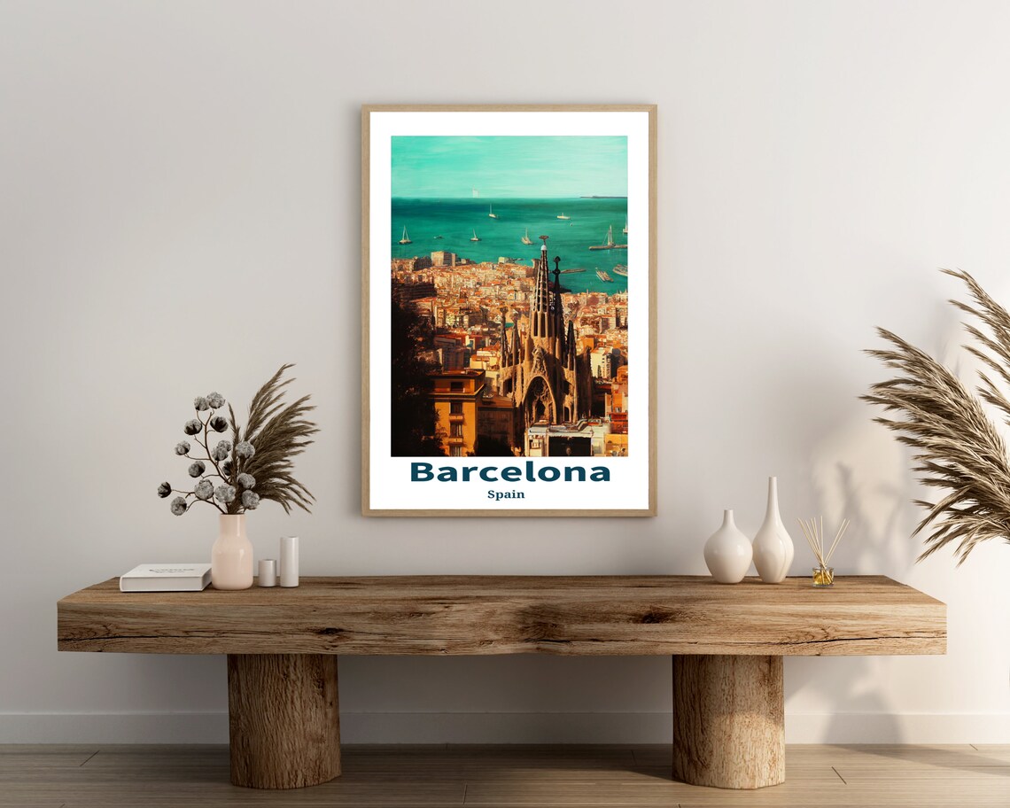 Barcelona Spain Aerial Sagrada Familia City and Sea View Travel Poster - Image 3