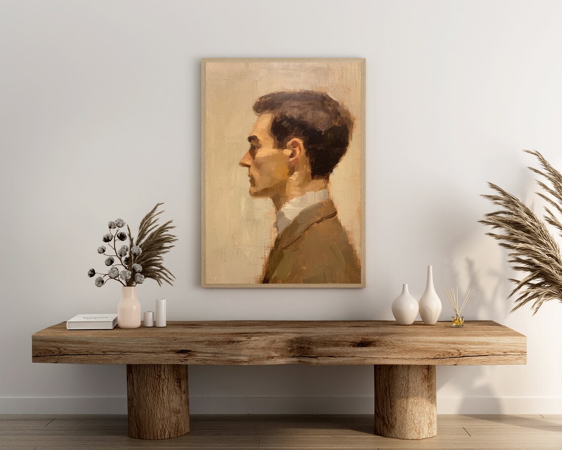 Warm Amber Man Portrait Oil Painting Classic Profile Antique Style Poster - Image 3