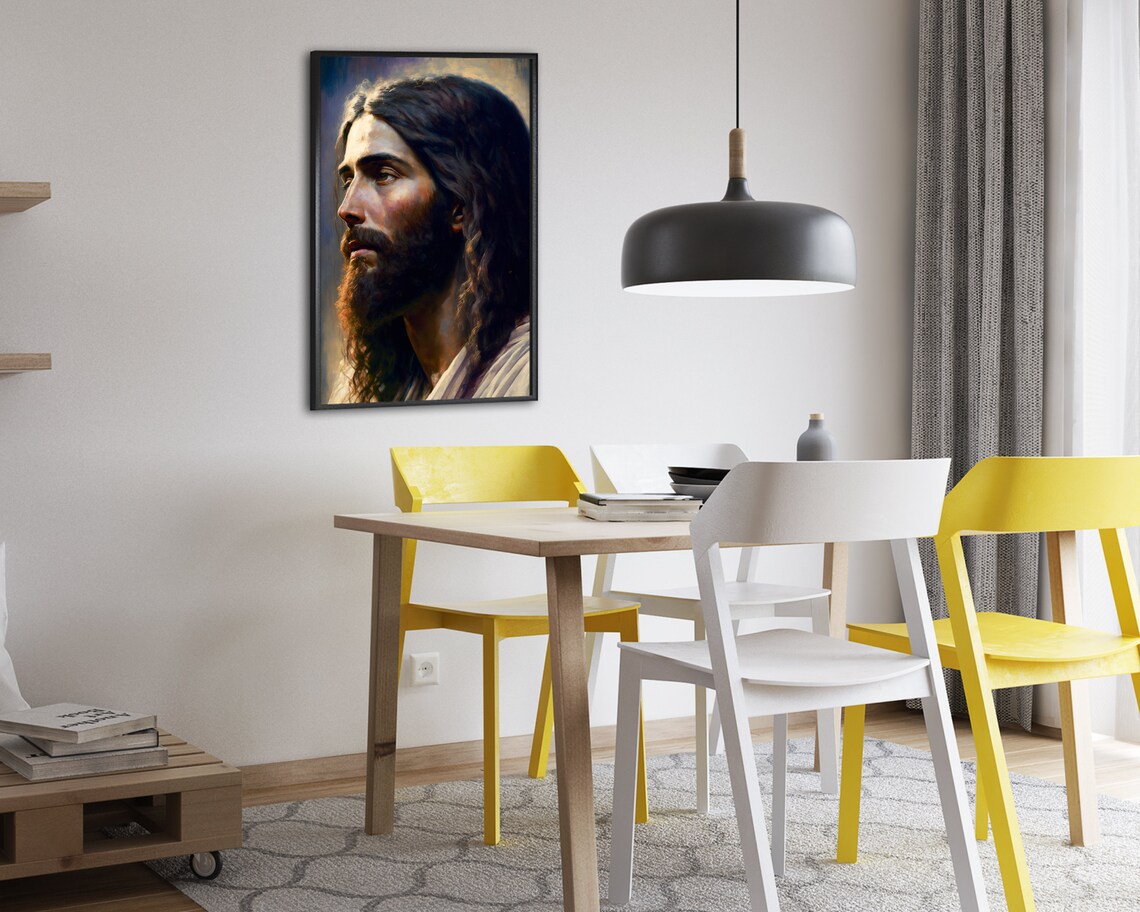 Devotional Jesus Christ in Profile Sacred Oil Portrait Painting Poster - Image 2