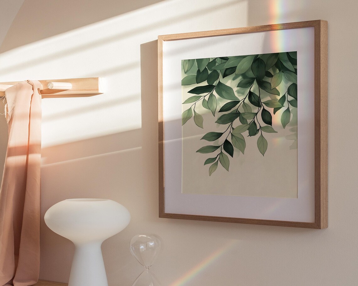 Cascading Leafy Vines Watercolor Hanging Green Foliage Poster - Image 3