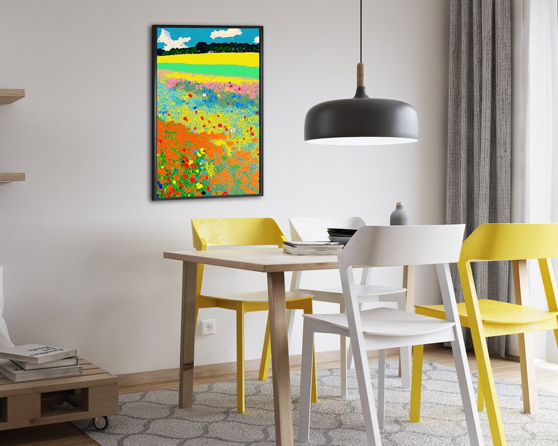 Impressionist Wildflower Meadow With Orange Poppies Art Poster - Image 2