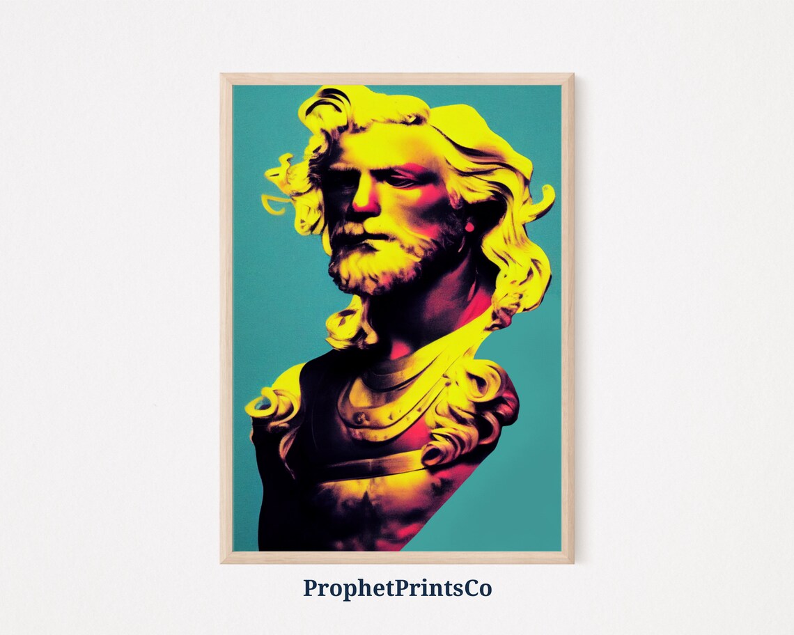 Zeus Greek God Pop Art Bust Bold Neon Yellow Mythology Wall Poster
