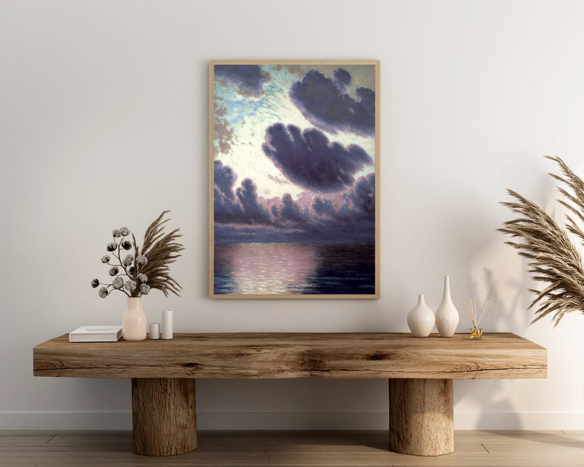 Moody Twilight Dramatic Violet Cloudscape Over Ocean Dusk Poster - Image 3