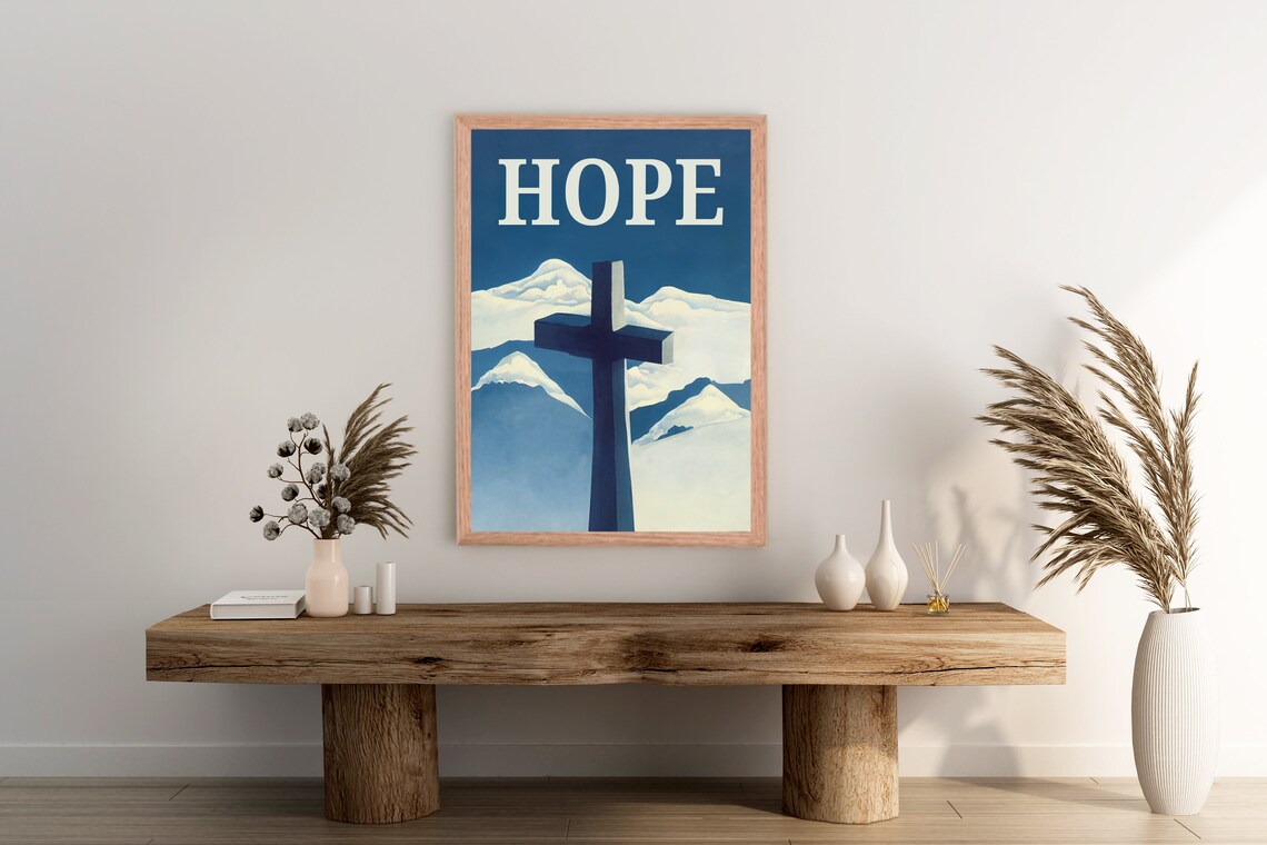 HOPE Cross Over Mountains Uplifting Christian Faith Quote Poster - Image 2