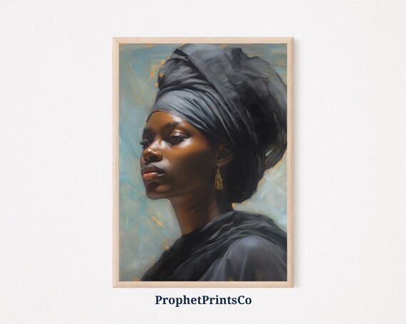 Black Woman in Headwrap Portrait Soft Oil Painting Art Poster