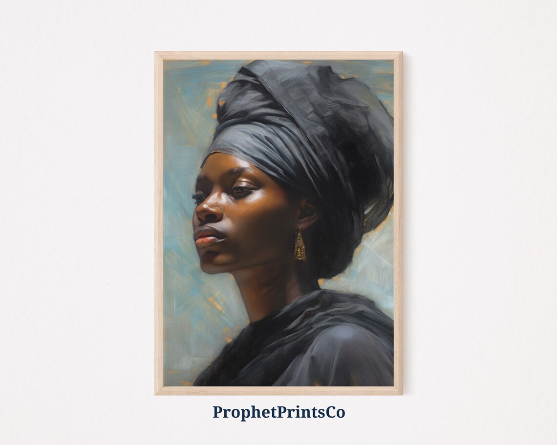 Black Woman in Headwrap Portrait Soft Oil Painting Art Poster