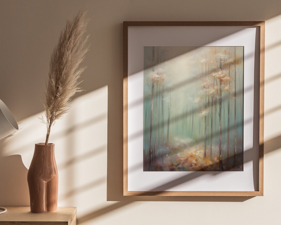 Golden Morning Light Forest Tall Trees Soft Landscape Poster - Image 4