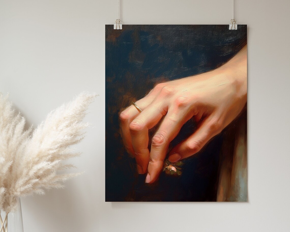 Woman Hand Holding Flower Dark Moody Elegant Detail Art Poster - Image 2