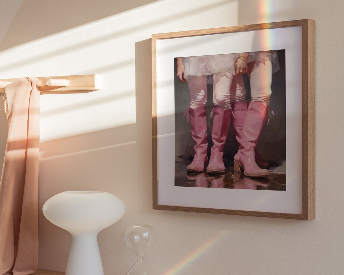 Glossy Pink Cowboy Boots Close Up Girly Western Fashion Art Poster - Image 3
