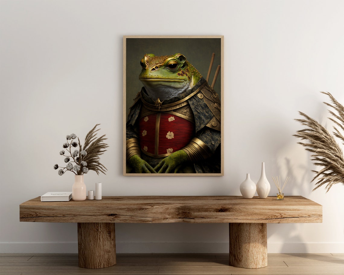 Samurai Frog Warrior in Ornate Red and Gold Armor Portrait Poster - Image 3