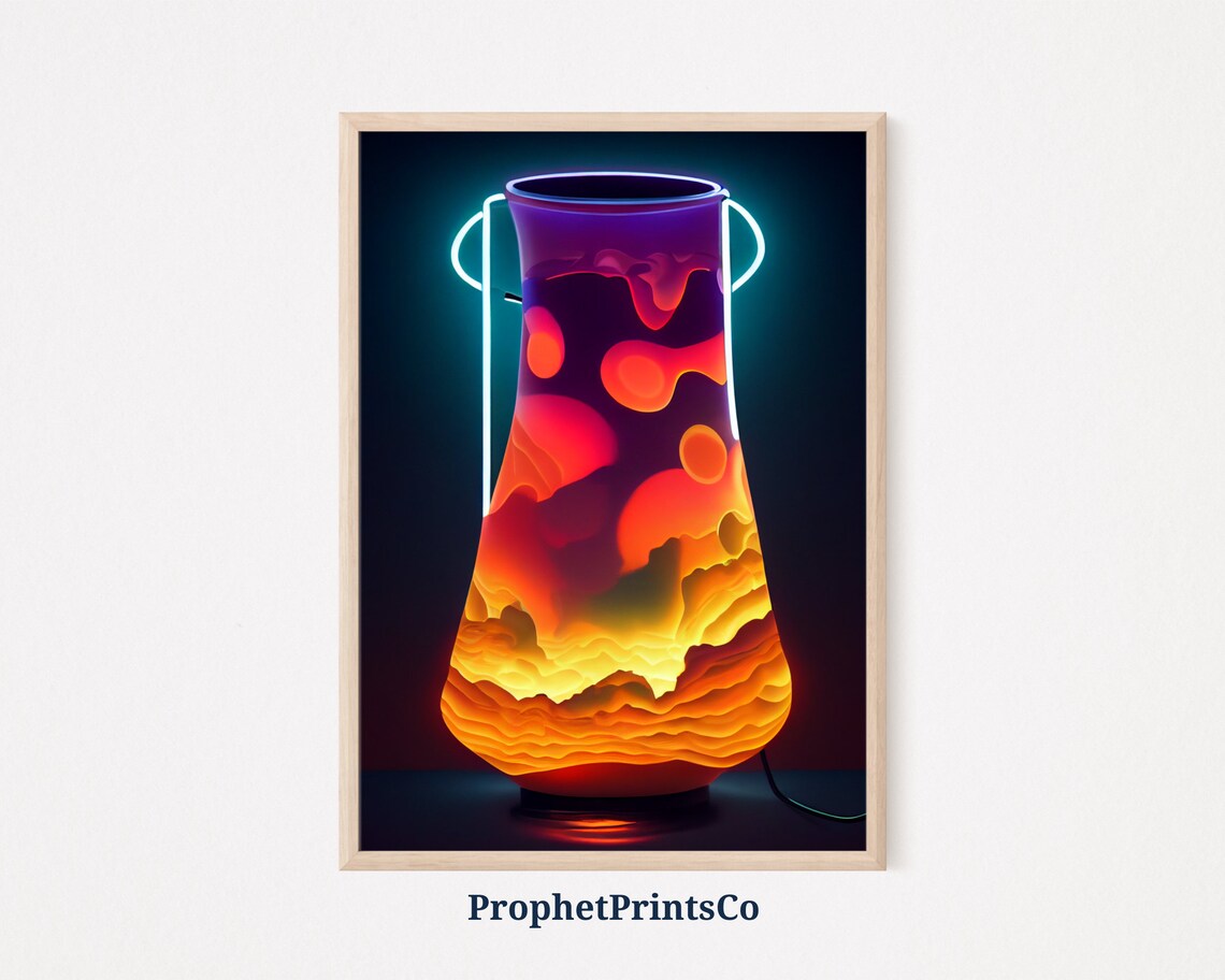 Neon Lava Lamp Glowing Retro Groovy Modern Light Decor Art Poster