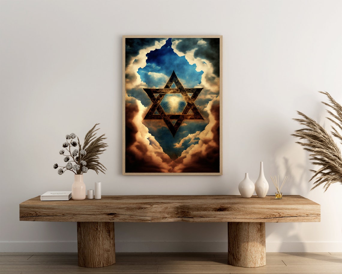 Star of David in Dramatic Clouds With Radiant Sunburst Poster - Image 3