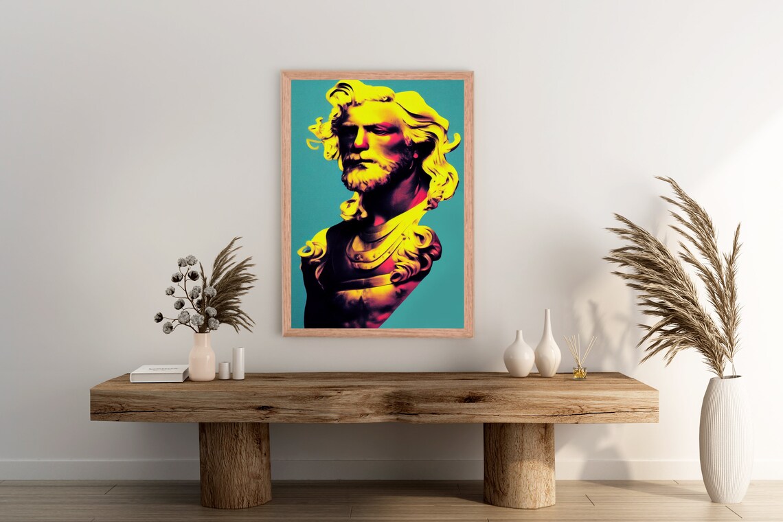Zeus Greek God Pop Art Bust Bold Neon Yellow Mythology Wall Poster - Image 2
