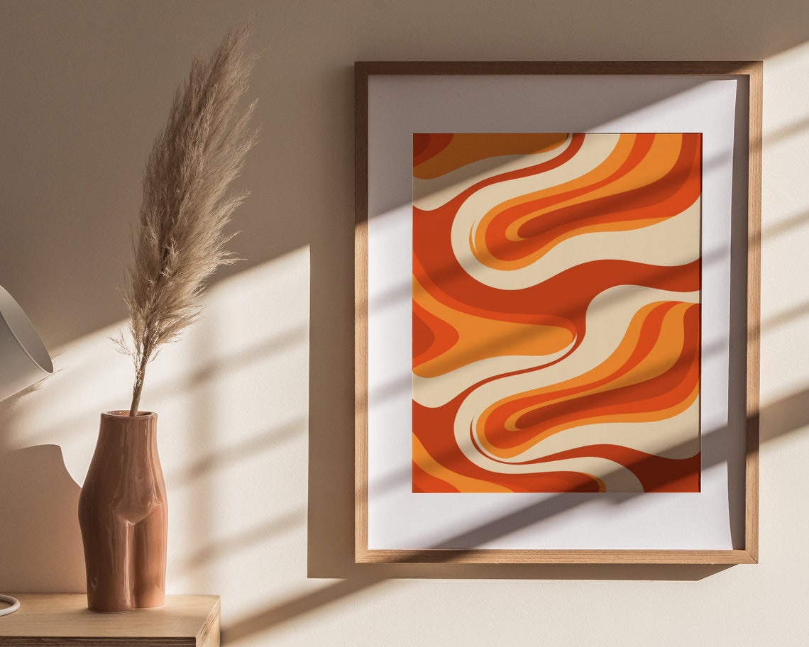 Wild Burnt Orange Retro Spiral Waves 70s Groovy Abstract Poster - Image 4