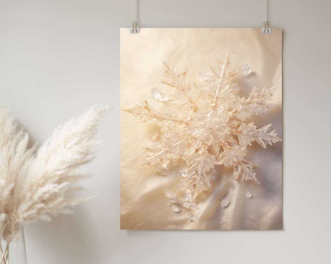 Golden Frosted Snowflake Silk Ice Crystals Winter Holiday Poster - Image 2