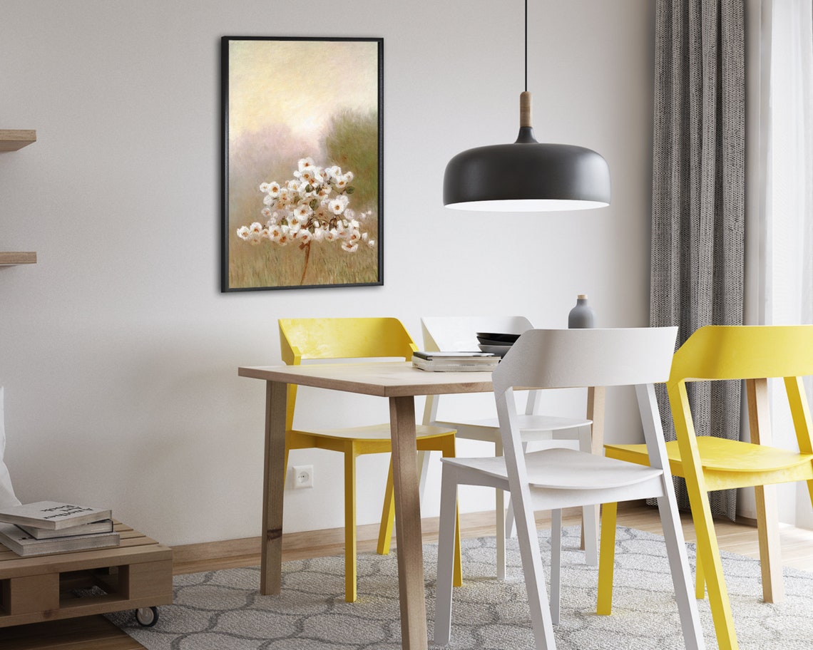 White Blossoms On Slender Branch Soft Muted Botanical Spring Poster - Image 2