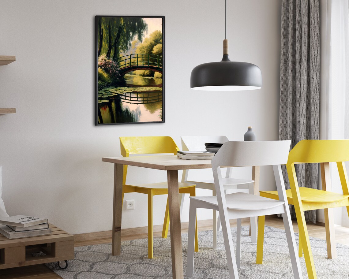 Monet Inspired Footbridge With Willows Over a Flowering Lily Pond Poster - Image 2